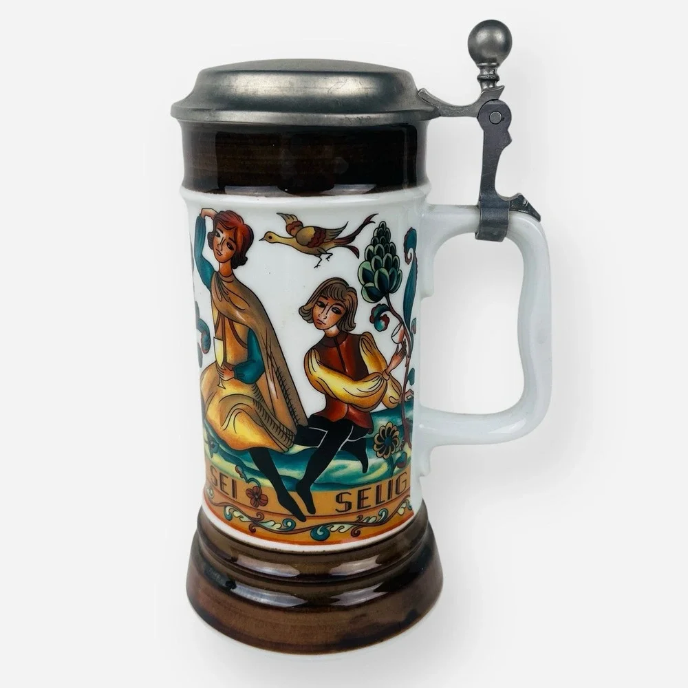 Bareuther Porcelain Beer Stein‎ Rein Zinn Pewter Lid Drink And Be Blessed German